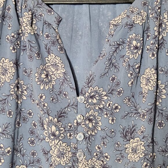 Daniel Rainn Lanea Blue Floral Split Neck 3/4 Sleeve Boho Blouse Blue NWT - Picture 3 of 7